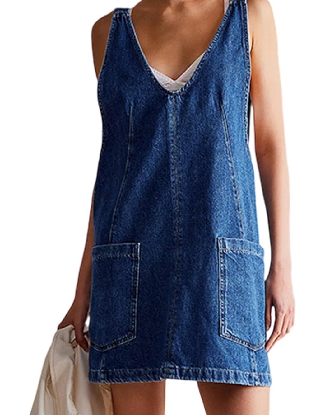 Denim Pocket Shift Dress - Blue pls review picture, color blue is a different